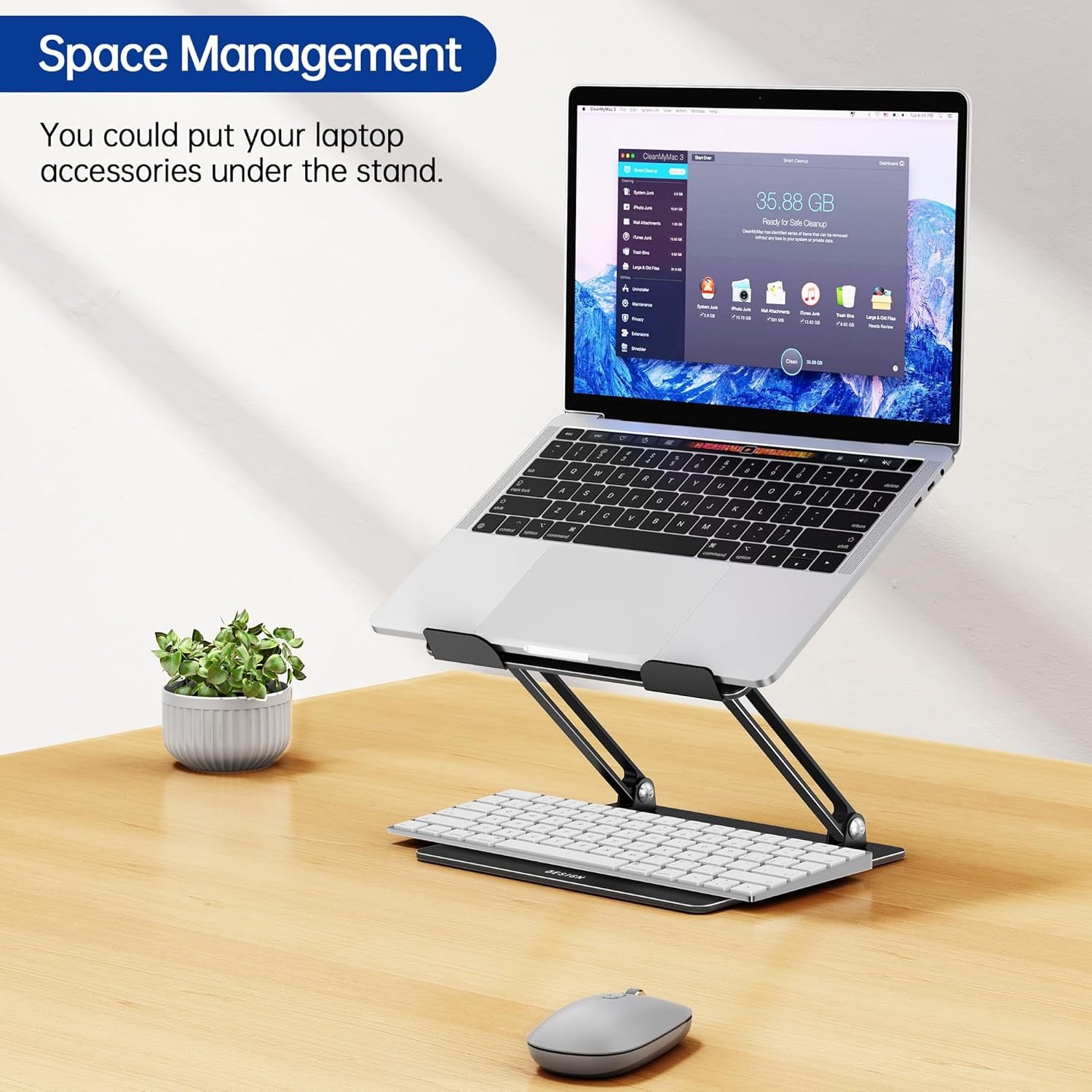 LS10 Aluminum Laptop Stand, Ergonomic Adjustable Notebook Riser Holder Computer Stand Compatible with Air, Pro, Dell, HP, Lenovo More 10-14" Laptops, Black